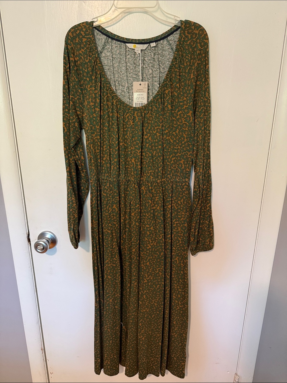 NWT Boden Long Sleeve Green Floral Maxi Dress